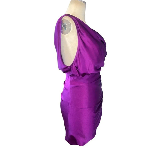 The Sei Strapped Cowl Neck Mini Dress in Acai 2 New Womens Mini Satin - Picture 7 of 12